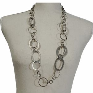 Long chain silver tone necklace 70's style 36" long *